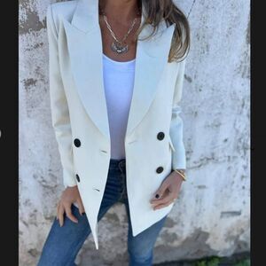 NWT Full Size Collared Neck Long Sleeve Blazer in IVORY - med